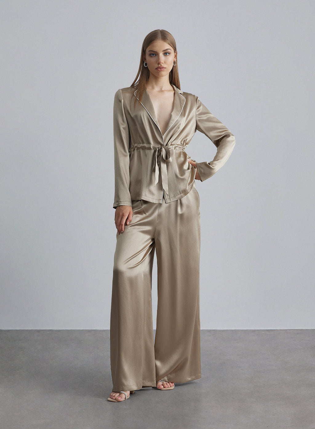 Posh Front Knot Silk Pajama Set image 0