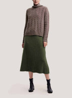 Rib-Knit Pure Wool Long Skirt - Olive, S image