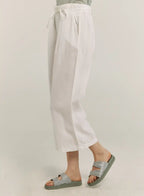 100% Linen Cropped Drawstring-Detail Wide Pants image 1