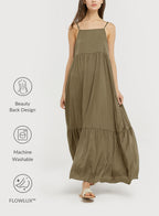 Backless Spaghetti Strap Dress - Dark Wood, M image