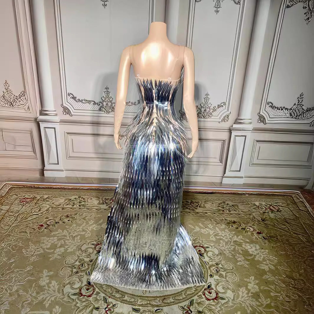 Stage Advanced Light Luxury Evening Dress Sequined Design Side Slit Tail Slim Temperament image 3