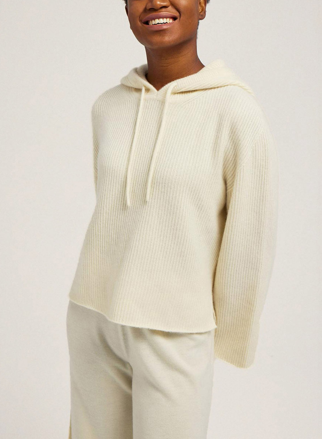 Cropped Wool-Cashmere Hoodie - Ivory, XS image