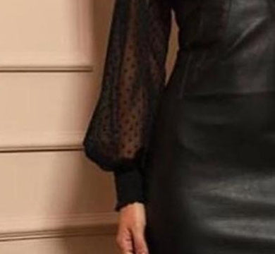 Black Mesh Stitching Tight Leather Skirt