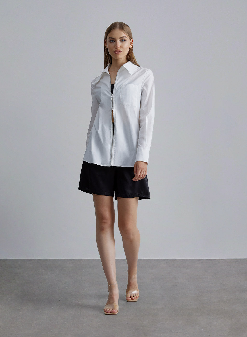 Zipped Loose Cotton-padded Blouse - Pearl White, XS image
