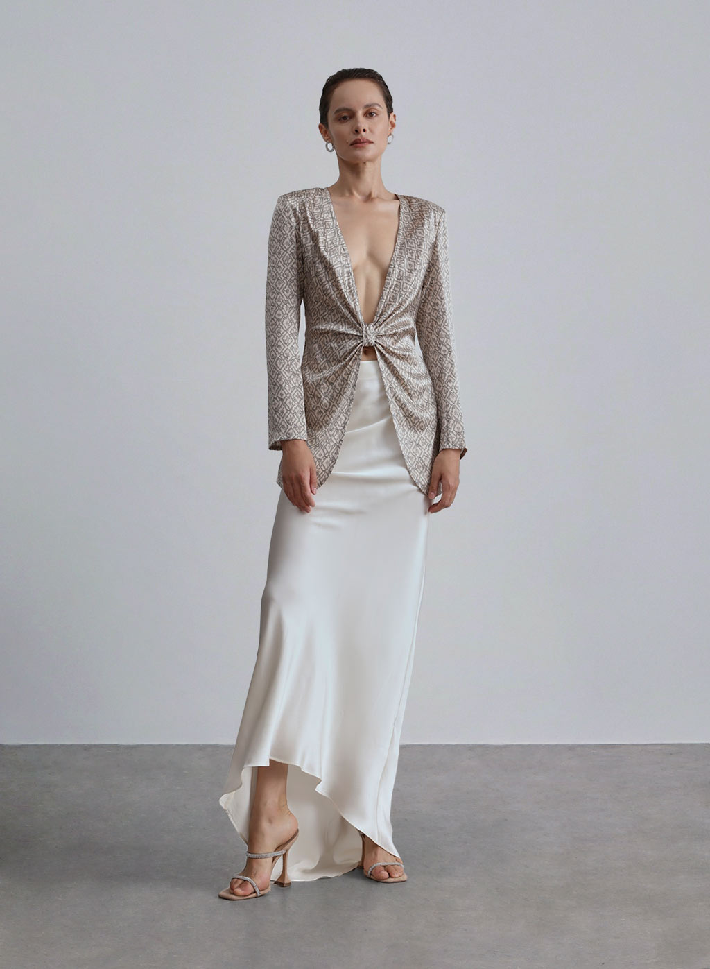 Plunge Neckline Waist Knotted Silk Top image 0