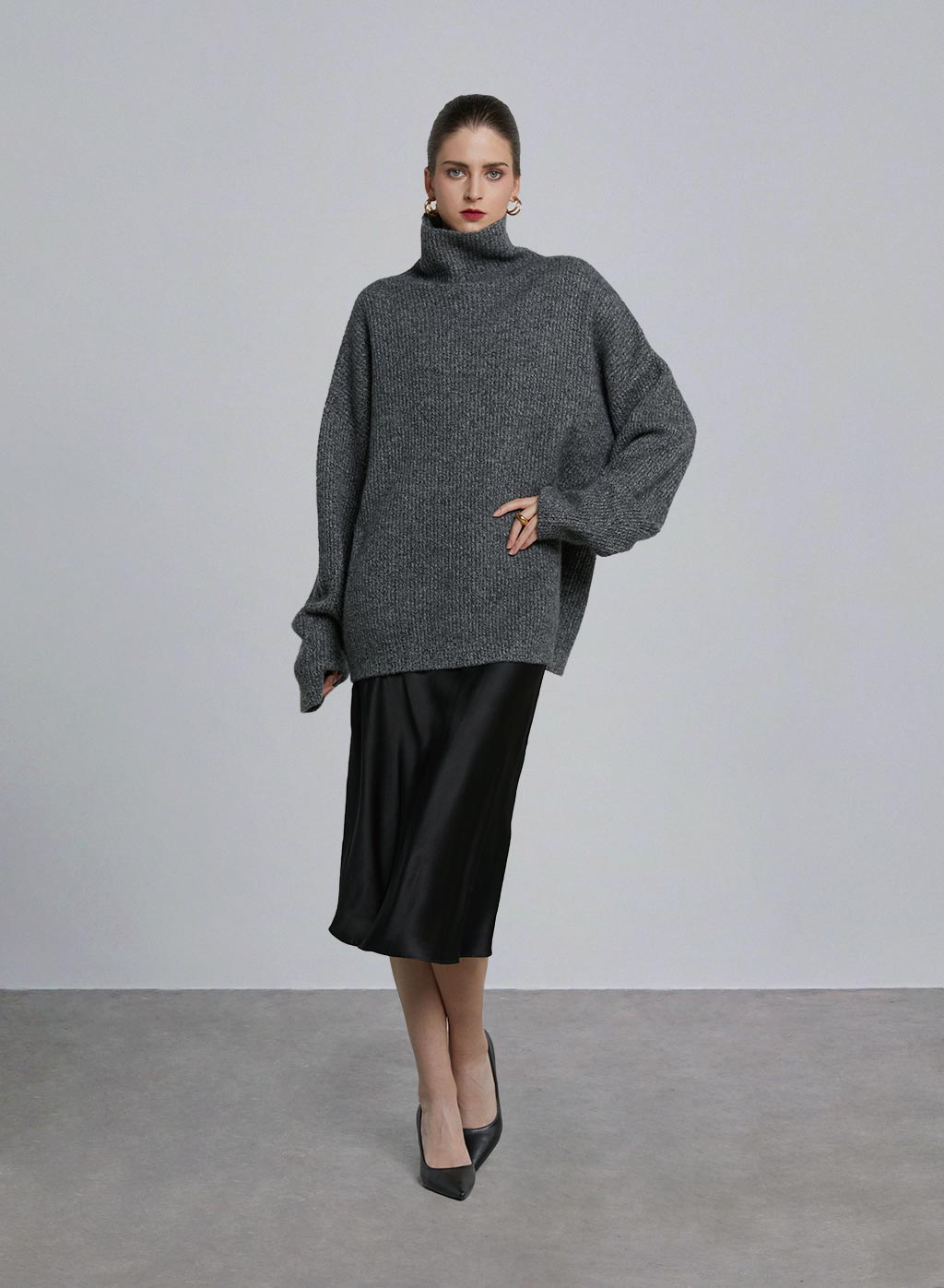 Mixed High Neck Cashmere Sweater