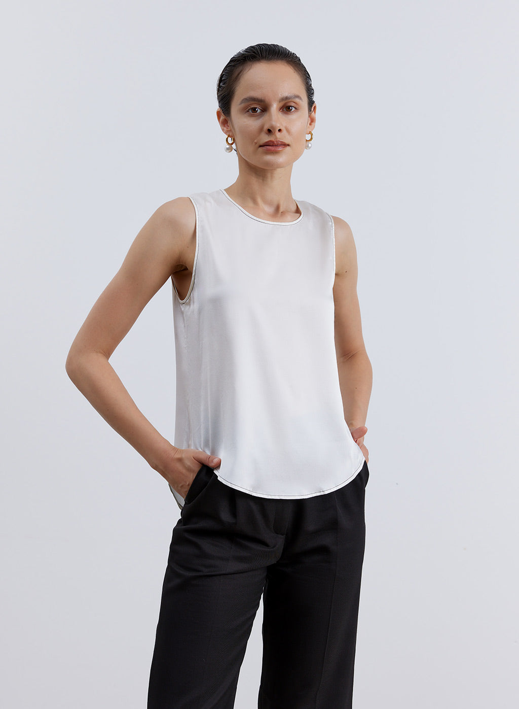 Minimalist Round Neck Silk Singlet image 0