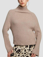 Cropped High-collar Knit Sweater - Light Camel, S image