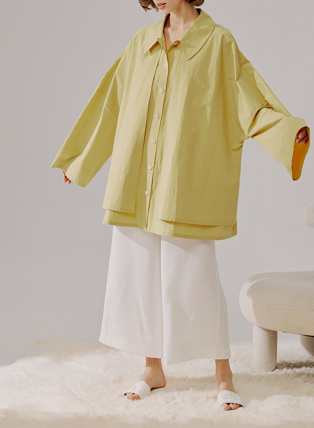 Double Layer Crisp Shirt - Lemon Yellow, L image
