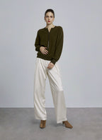 Crewneck Wool-Blend Zip Front Jacket - Green Metal, S image