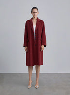 Notch Lapel Shift Wool Coat - Maroon, M image