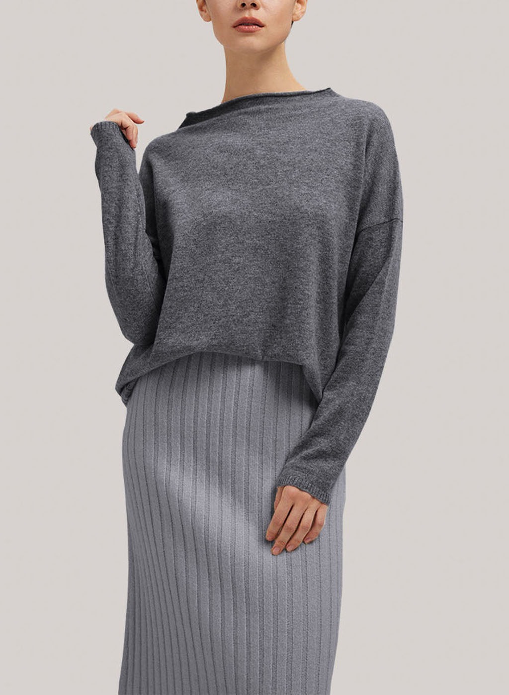 Funnel-Neck Wool-Cashmere Sweater - Smoke, S image