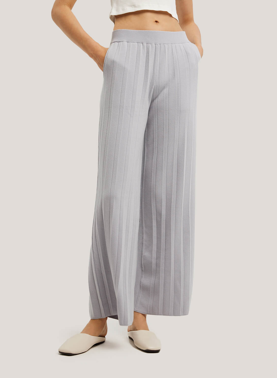Mellow Wide-Leg Pure Merino Wool Trousers - Pastel Blue, M image
