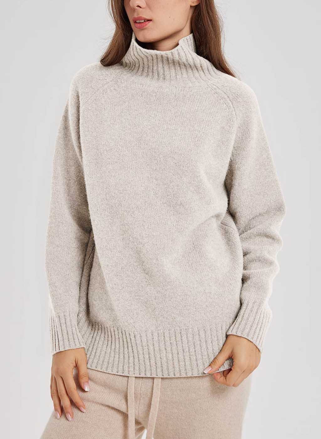 Funnel Neck Yak-Wool Sweater - Ivory, XL image
