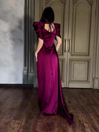 Elegant Puff Sleeve Pleated Slit Maxi Dress image 3