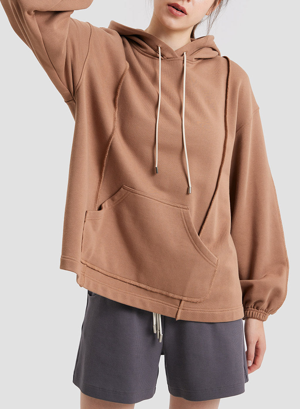 Large Sleeves Drawstring Hoodie - Shiny Brown, L image