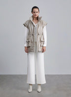 Flap Pocket Drawstring Padded Vest - Avocado, S image