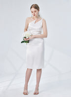 Asymmetrical One Shoulder Satin Dress - Pearl White, XS image