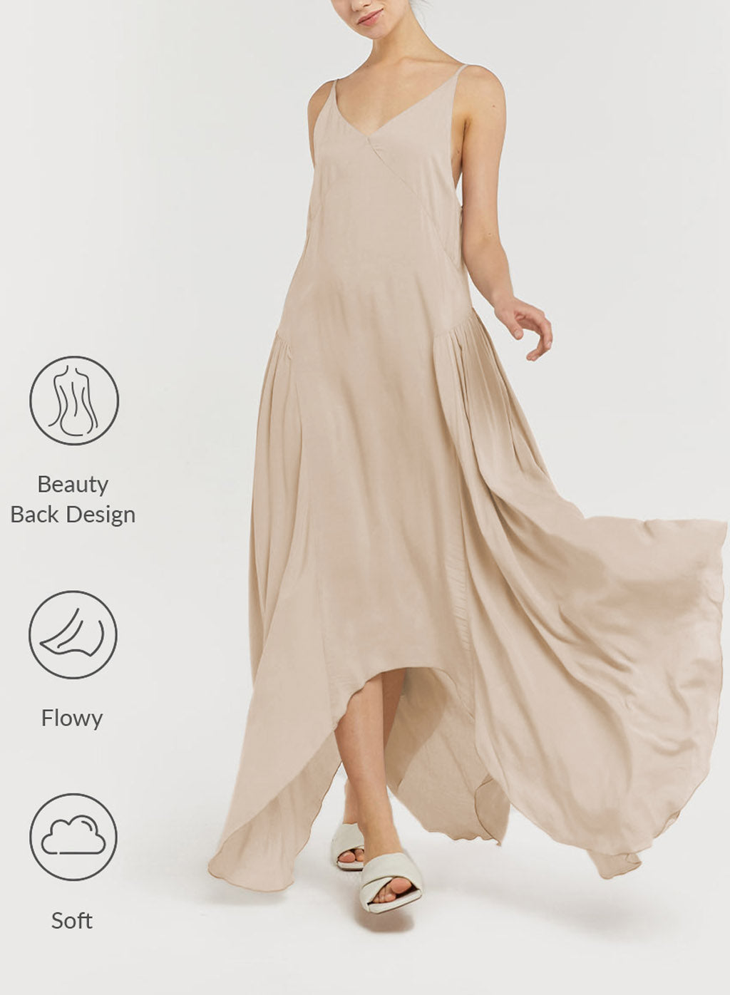 Asymmetric Backless Strap Dress - Light Pearl, S image