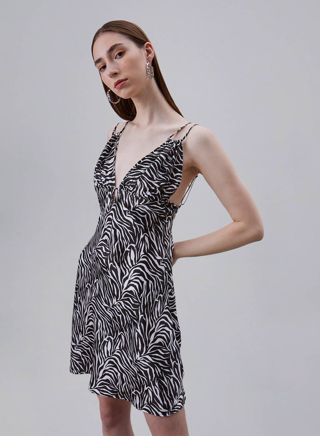 Printed Double Straps Silk Dress image 2