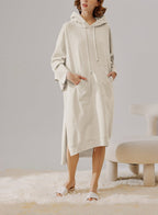 Oversized Hooded Cotton Dress - Cream, S image