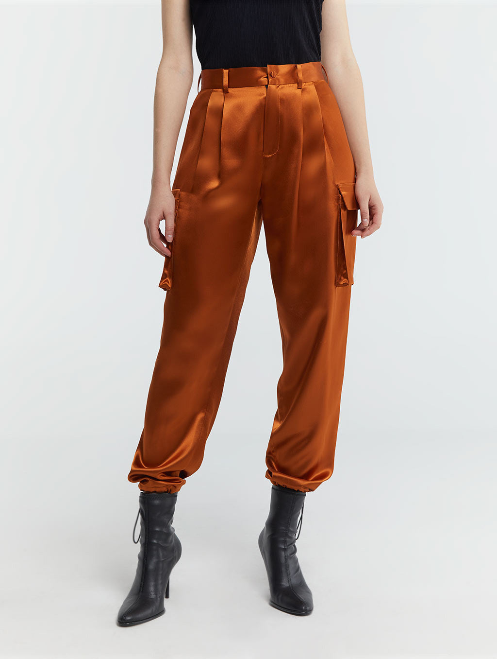 Satin Effect Cargo Pants - Terra Cotta, XS image