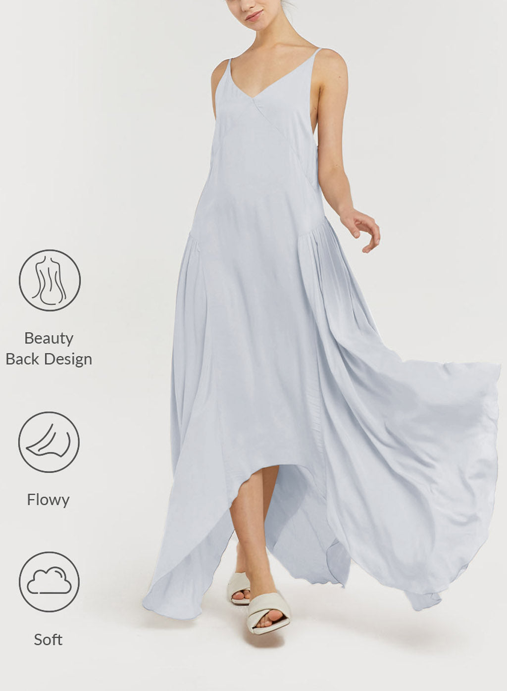 Asymmetric Backless Strap Dress - Pastel Blue, S image
