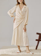 Long Gathered Shirt Dress - Seashell, M image