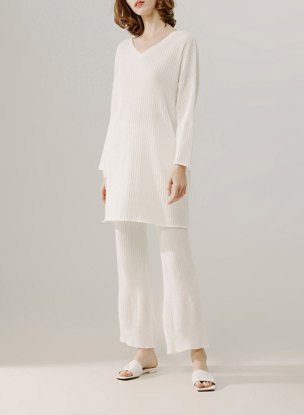 Cotton Rib Knit Set - White, L image