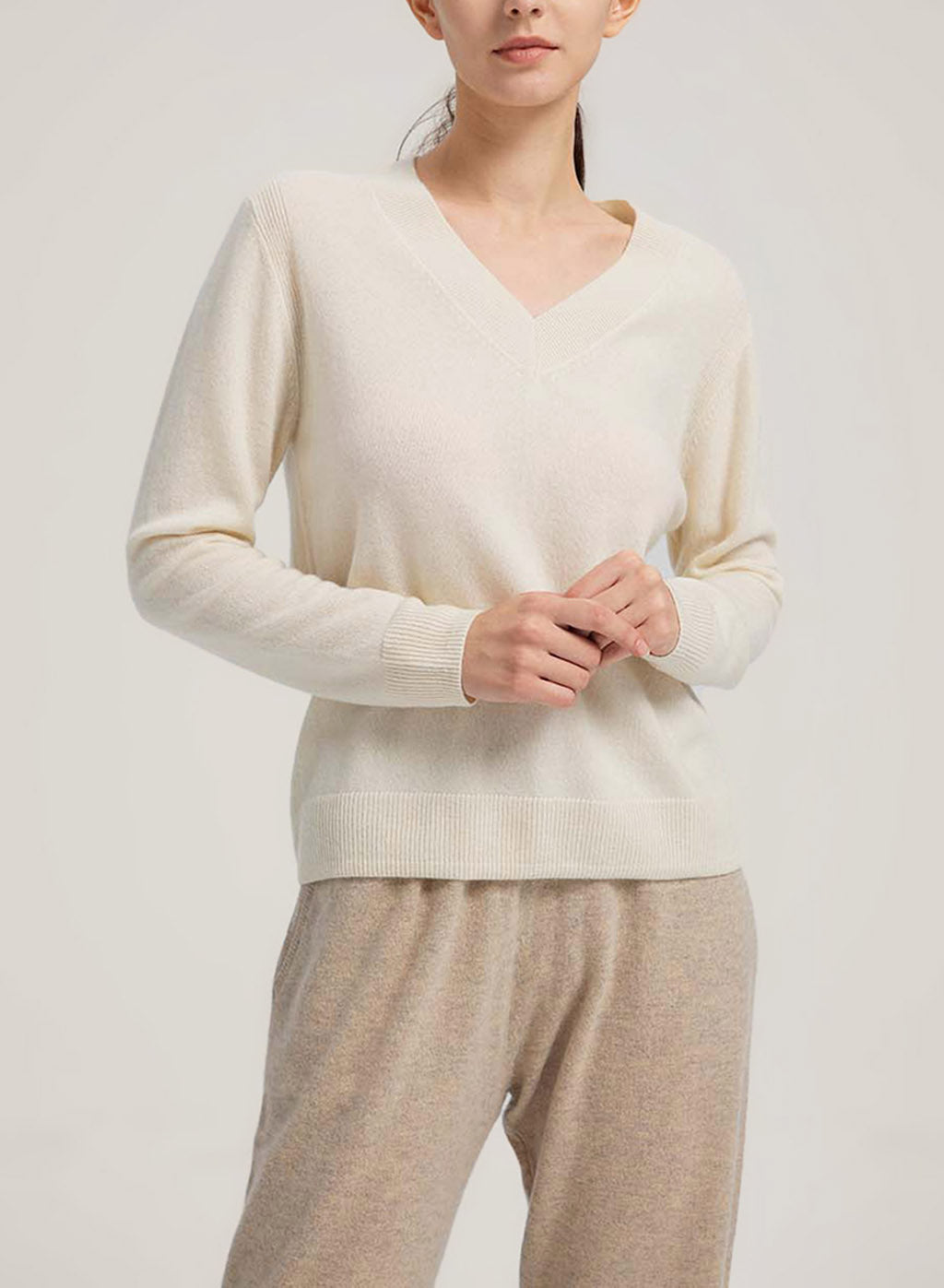 Pure Cashmere V-Neck Sweater - Ivory, M image