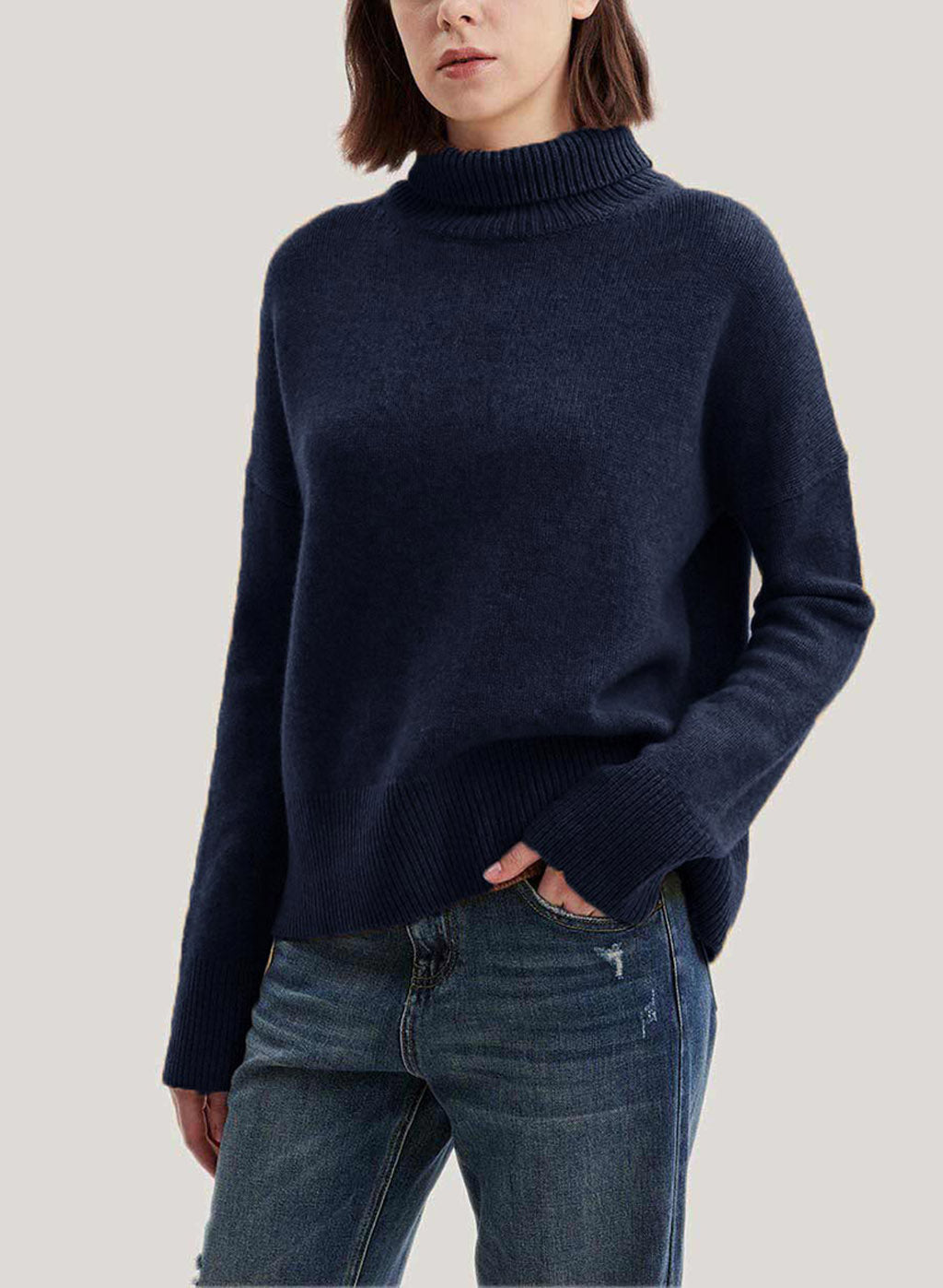 Roll-Neck Pure Cashmere Pullover Sweater - Black, S image