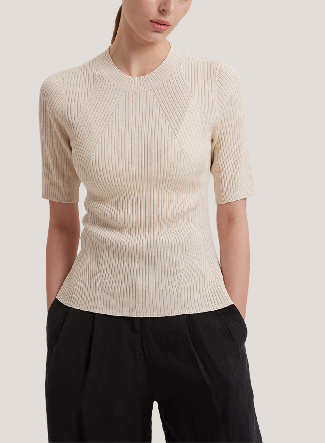 Crew-Neck Silk Cashmere T-Shirt - Beige, L image