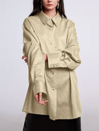 Draped Long-sleeves Shirt - Beige, L image