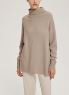 Ribbed-Trim Funnel-Neck Wool-Cashmere Sweater - Tortilla, S image