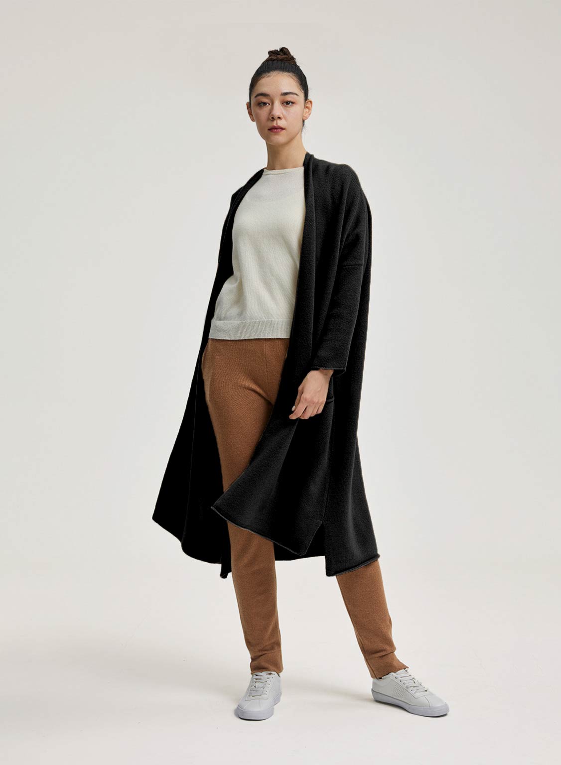 Slouchy Pure Yak Wool Long Cardigan - Black, XS image