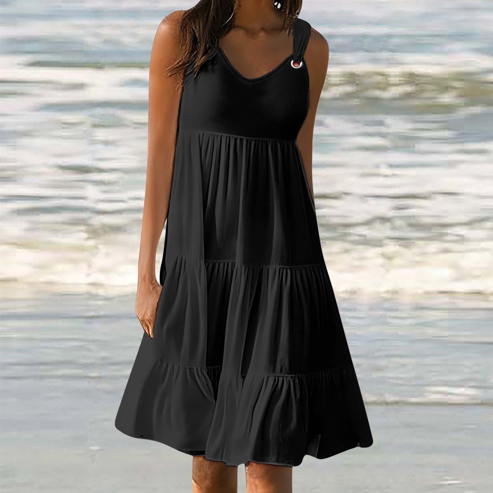 Casual Elegant Stitching Dress Women - Black, S image