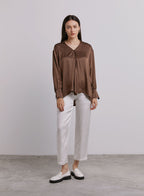 Satin Wrap Blouse - Saddle Brown, XL image