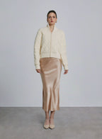 Seam Detail Zipped Wool Cardigan - Ecru White, XS image
