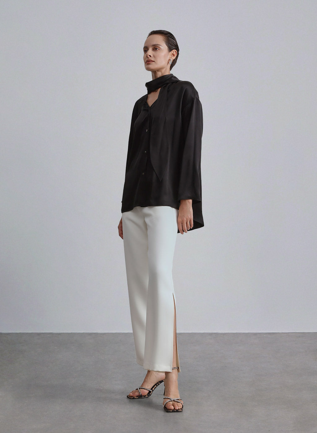 Blend Shoulder Stack Silk Blouse - Midnight Black, XS image