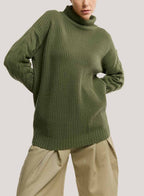 Oversized Pure Wool Turtleneck Sweater - Olive, S image