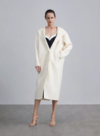Tapered Loose Wool Hooded Coat - Pearl White, S image