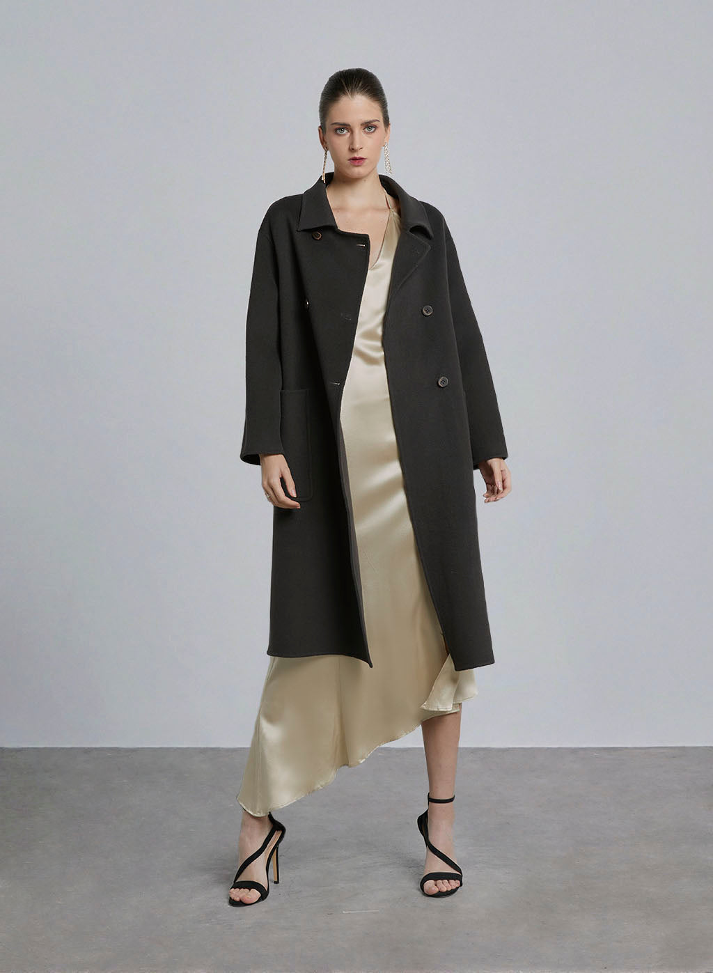 Flat Collar Patch Pocket Wool Coat image 0