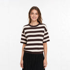 Crew neck striped short-sleeved knitted sweater