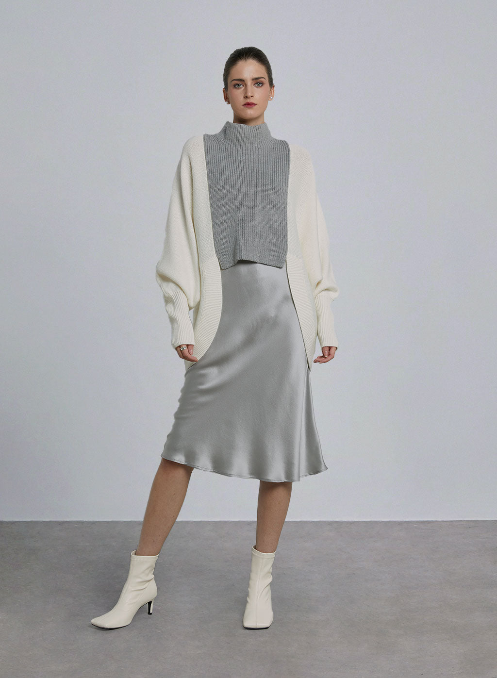 Irregular Merino Wool Patchwork Sweater - Ecru White, S image