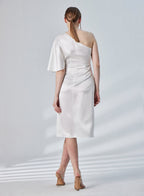 Sloping Shoulder Split Satin Dress image 1