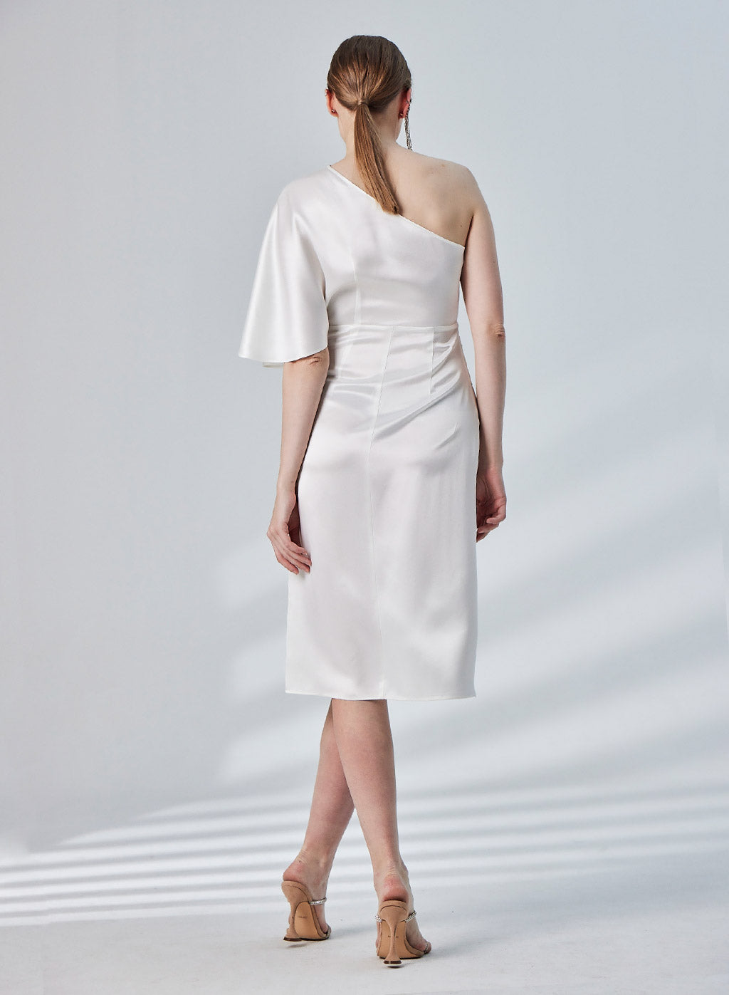 Sloping Shoulder Split Satin Dress image 1