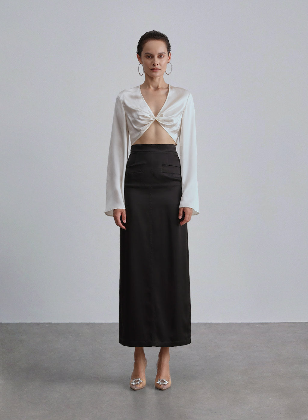 Fitted Silk Maxi Skirt - Midnight Black, XS image