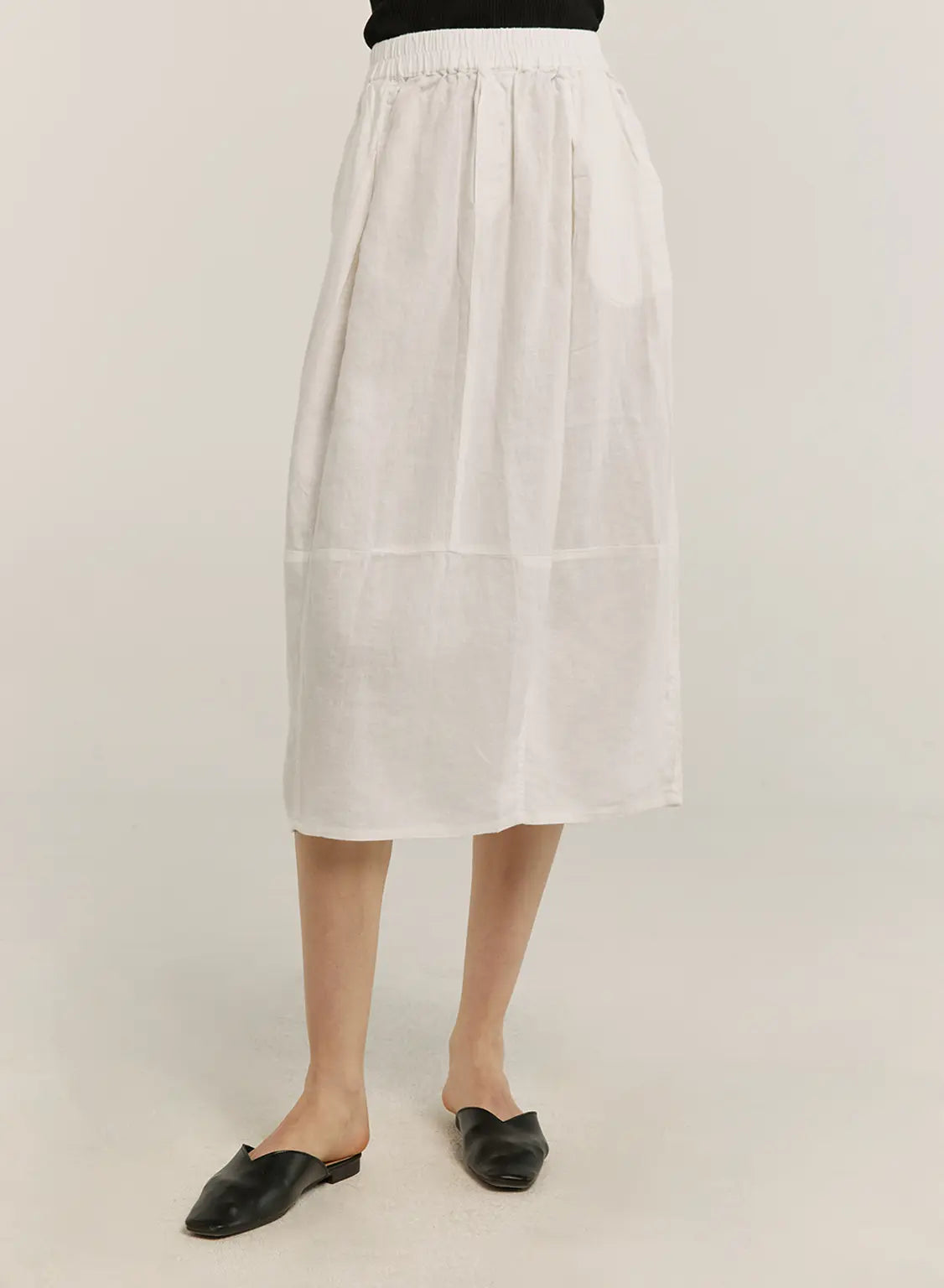 100% Linen Elastic Waist Midi Skirt image 0