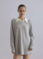 Boatneck Oversized Cashmere Sweater - Elephant, XL image