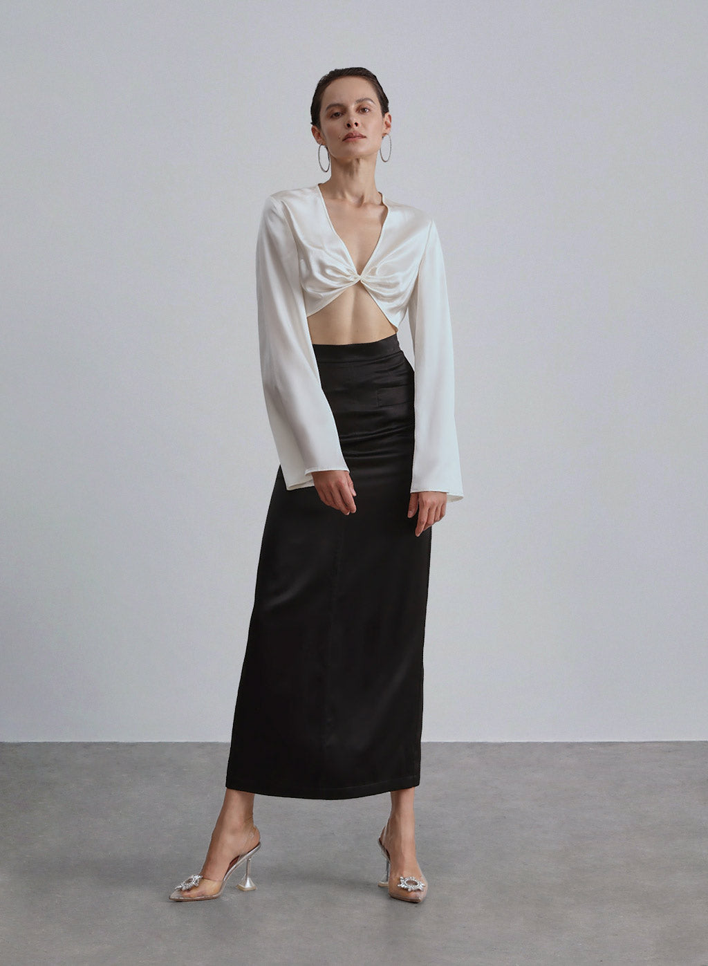 Flared Sleeves Silk Cropped Top image 0